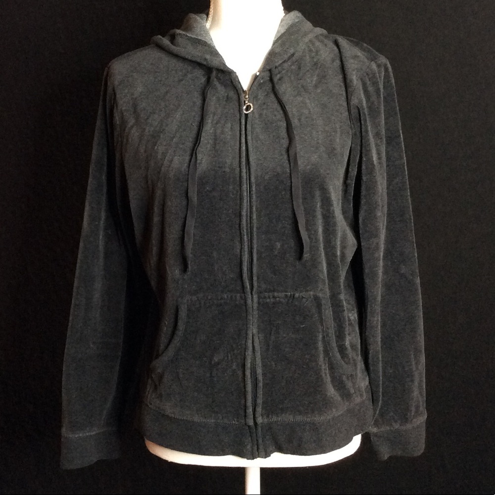 NY and Co velour grey zip up hoodie. Large, used